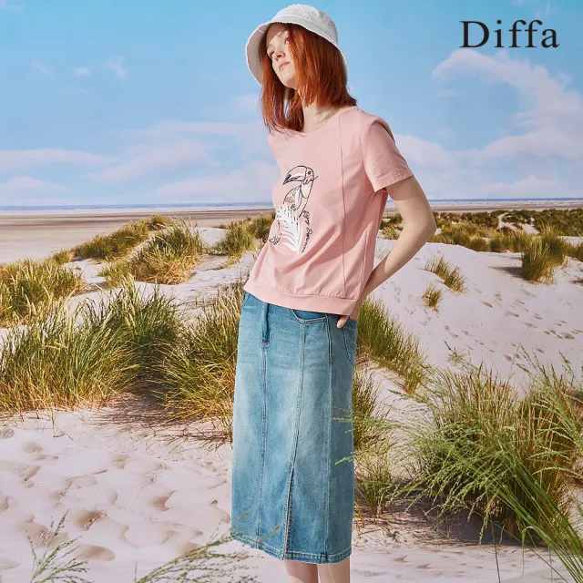 【Diffa】刷色開衩牛仔長裙-女(丹寧)
