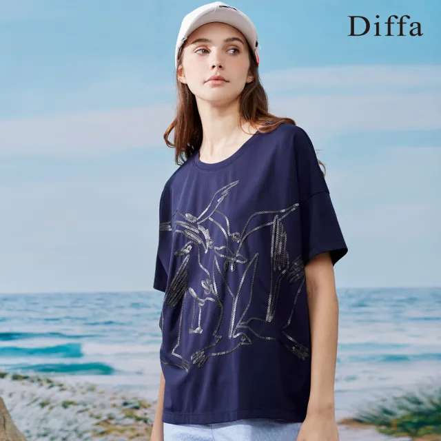 【Diffa】海鷗亮片落肩上衣-女