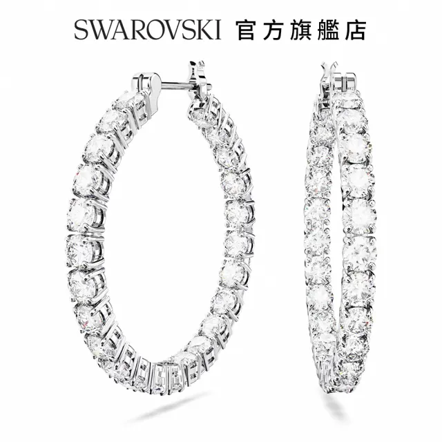 【SWAROVSKI 官方直營】Matrix 大圈耳環圓形切割 白色 鍍白金色 交換禮物