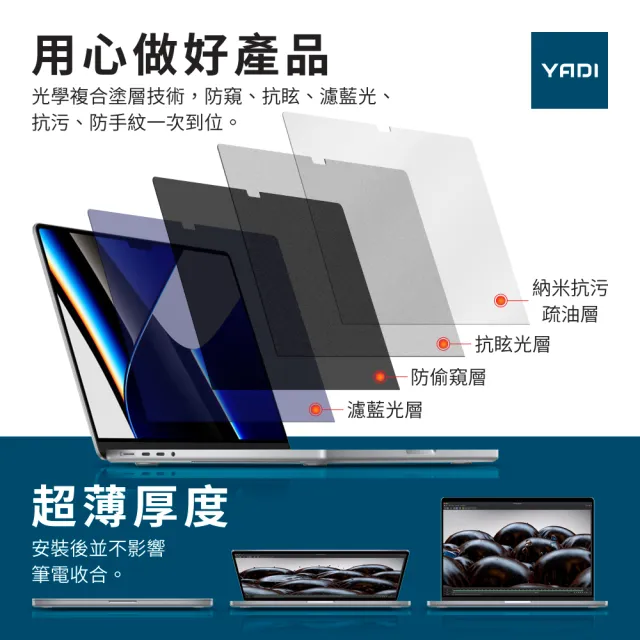 【YADI】通用 14.0吋16:9 水之鏡 PF防窺視筆電螢幕保護貼(濾藍光/抗眩抗反光/SGS/靜電吸附)