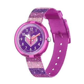【Flik Flak】兒童手錶 GLITTER 閃耀紫心盤 兒童錶 編織錶帶 瑞士錶 錶(31.85mm)