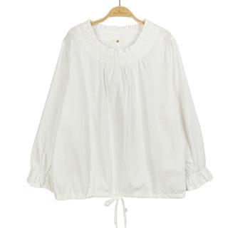 【Hana Mokuba】花木馬日系女裝荷葉邊打褶圓領綁帶收口上衣(上衣)