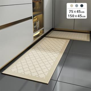 【聚時柚】2件組亞麻感150*44+80*44cm吸水廚房腳踏墊(仿亞麻滌綸地墊)