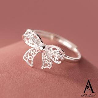 【ANGEL】鏤空蝴蝶結甜美少女彈性開口戒指(銀色)