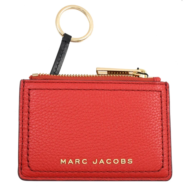 MARC JACOBS 馬克賈伯 簡約金屬LOGO漆皮信用卡證件鑰匙圈零錢包(紅)