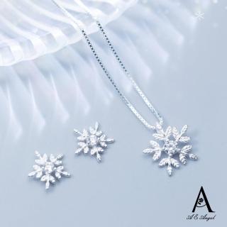 【ANGEL】浪漫雪花水鑽韓風甜美耳環項鍊可選(銀色)