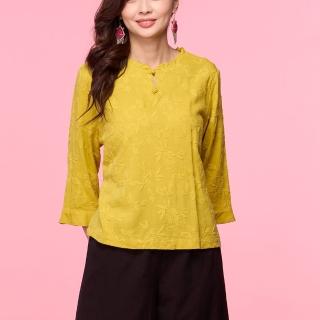 【古典美】33007 刺繡荷葉袖上衣(茶禪服/中國風/國服/漢服/手染服/棉麻/亞麻/天然纖維)