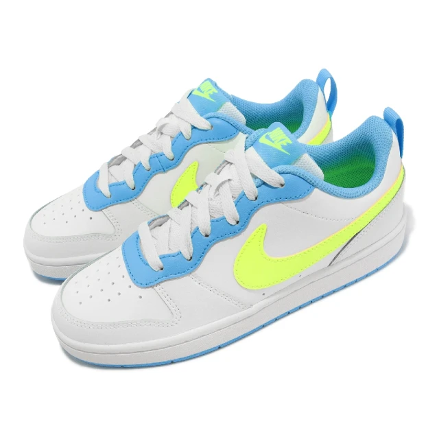 NIKE 耐吉 休閒鞋 Court Borough Low 2 GS 大童 女鞋 白藍 螢光黃 經典 皮革(BQ5448-122)