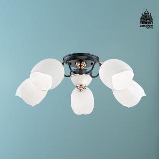 【必登堡】苡菲半吸頂燈 5燈 B333396(吸頂燈/現代/簡約/經典/古典/花玻/美術燈)