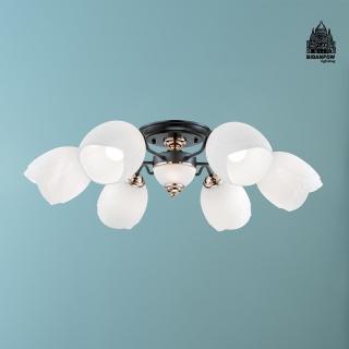 【必登堡】苡菲半吸頂燈 6燈 B333395(吸頂燈/現代/簡約/經典/古典/花玻/美術燈)