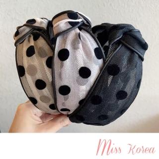 【MISS KOREA】波點髮箍 網紗髮箍 寬版髮箍/韓國設計法式復古甜美波點網紗單結寬版髮箍 髮圈(3色任選)