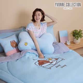 【YVONNE 以旺傢飾】100%美國棉四季被-熟睡熊大 春日藍 LINE FRIENDS(4x5呎 純棉 棉被 水洗)