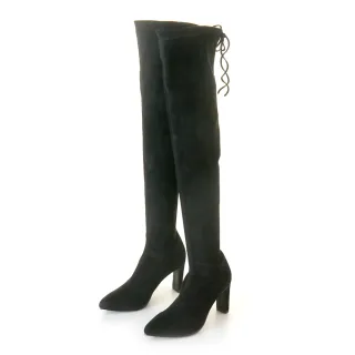 【amai】性感時尚顯瘦美腿高跟過膝靴 膝上靴 過膝長靴 長筒靴 長靴 扁跟 不掉筒 百搭 大尺碼 KB81BK(黑色)