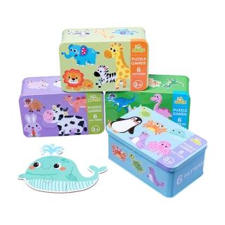 【JoyNa】6入1盒-寶寶拼圖 大塊配對拼圖卡 動物交通工程車拼板(抓握佳.啟蒙認知玩具)