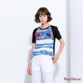 【KeyWear 奇威名品】舒適海邊印花短袖上衣
