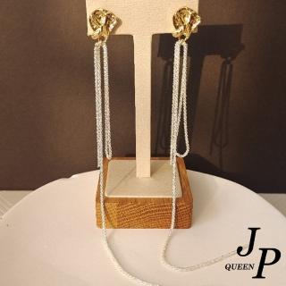 【Jpqueen】高雅長流蘇華麗金繽耳環(白色)