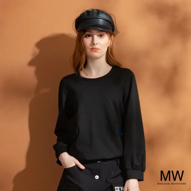 【MAGIQUE WARDROBE】圓領撞色拚接造型口袋上衣(2色)