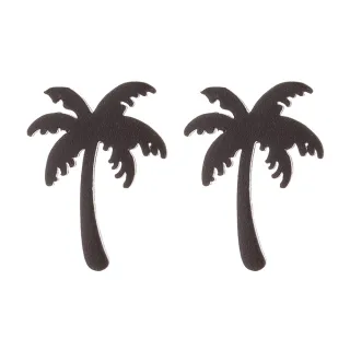 【VIA】白鋼耳釘 白鋼耳環 椰子樹耳釘/植物系列 椰子樹造型白鋼耳釘(黑色)