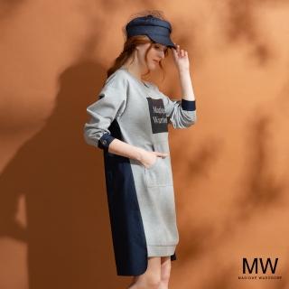 【MAGIQUE WARDROBE】印花口袋拚接仿牛仔休閒洋裝(2色)