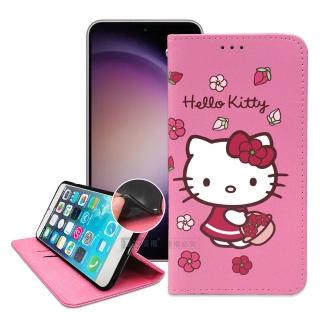 【SANRIO 三麗鷗】三星 Samsung Galaxy S23 Hello Kitty 櫻花吊繩款彩繪側掀皮套