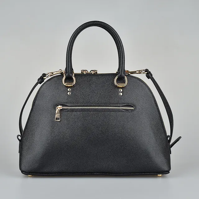 【COACH】COACH KATY金字LOGO金屬吊牌裝飾荔枝紋防刮牛皮拉鍊手提斜背貝殼包(黑)