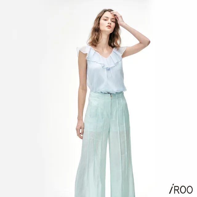 【iROO】冰藍色楊柳上衣
