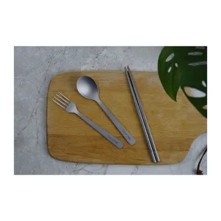 【NUIT 努特】鈦合金 筷叉匙三件組附袋 輕量餐具組 鈦湯匙 鈦筷 鈦叉 鈦餐具 露營(NTD90SR)