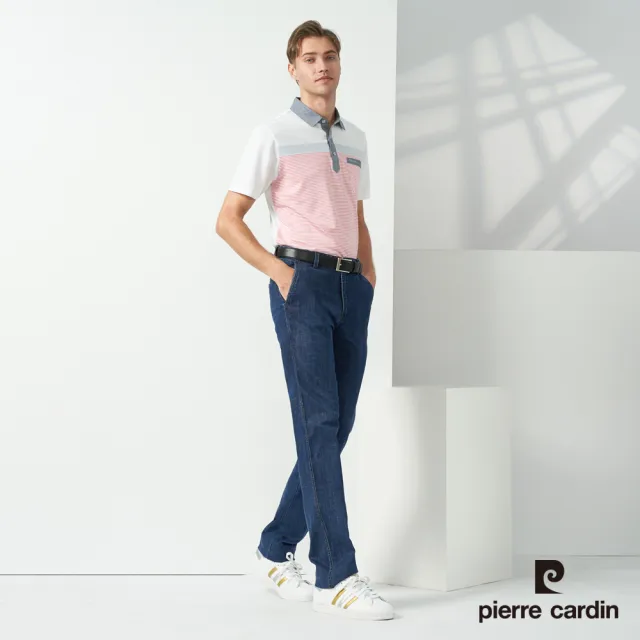 【pierre cardin 皮爾卡登】休閒服飾 男款 吸濕排和定位條襯衫領短袖polo衫-白色(5237205-90)