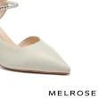 【MELROSE】美樂斯 氣質時尚鑽條羊皮尖頭高跟鞋(米白)
