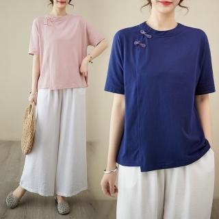 【Paiya 派亞】夏季T恤寬鬆休閒棉麻茶服短袖改良旗袍上衣(M-3XL大尺碼)