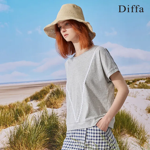 【Diffa】造型織帶連袖針織衫-女