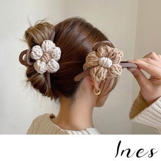 【INES】毛線抓夾 花朵抓夾/韓國設計法式簡約氣質毛線花朵造型抓夾 馬尾夾(2色任選)