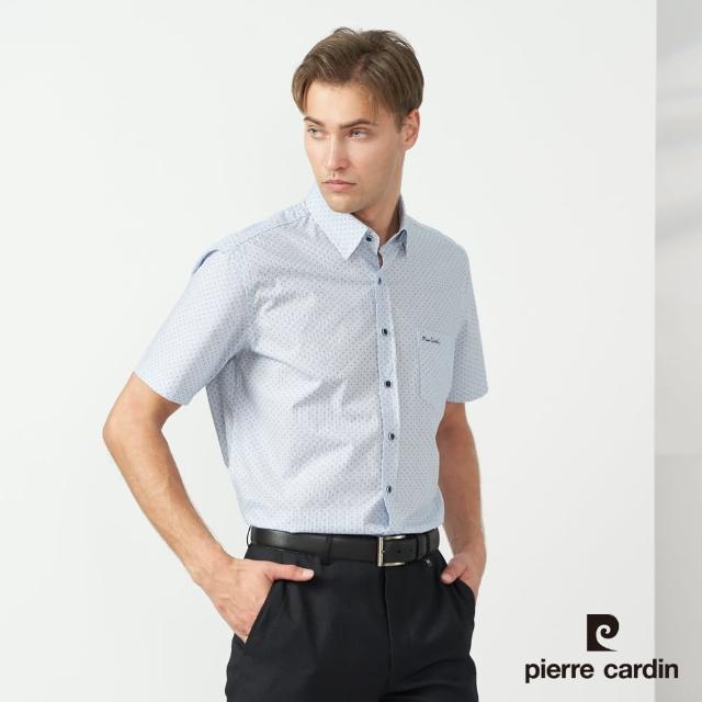 【pierre cardin 皮爾卡登】商務休閒 男款 純棉直條印花短袖襯衫-藍色(5237162-37)