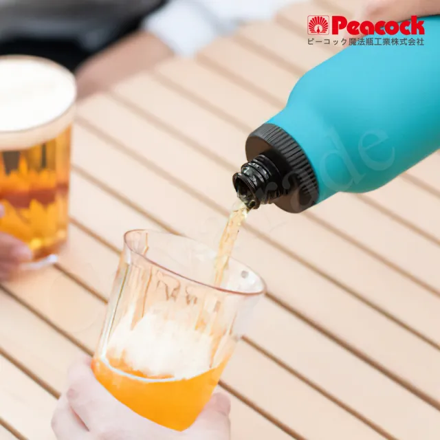【Peacock 日本孔雀】氣泡水 汽水 碳酸飲料 專用 316不鏽鋼保溫杯600ML-磨砂黑(抗菌加工)(保溫瓶)