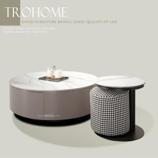 【Trohome 拓家設計傢俱】Ollie 奧利 雪山石巖板圓形大茶几 / 小茶几組
