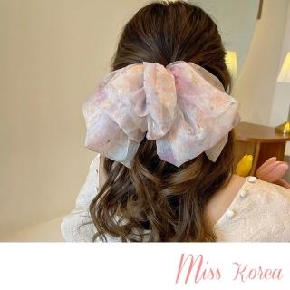 【MISS KOREA】紗花髮夾 蝴蝶結髮夾/韓國設計閃耀金蔥浪漫夢幻紗花超大蝴蝶結髮夾 馬尾夾(3色任選)