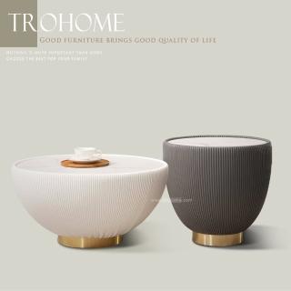 【Trohome 拓家設計傢俱】Ollie 奧利 包覆皮革圓形巖板大茶几 / 小茶几組