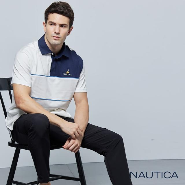 【NAUTICA】男裝 撞色休閒短袖POLO衫(白色)