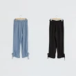 【CUMAR】褲口綁結設計直筒寬版-女長褲 綁結 藍 黑(二色/版型適中)