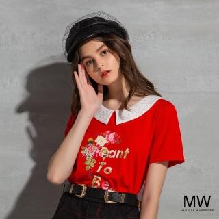 【MAGIQUE WARDROBE】蕾絲領印花短袖上衣(2色)