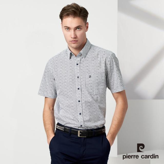 【pierre cardin 皮爾卡登】商務休閒 男款 進口純棉印花短袖襯衫-白色(5237161-90)