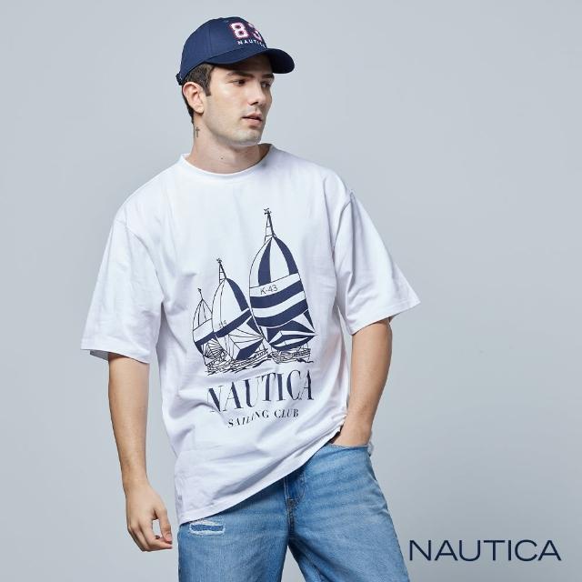 【NAUTICA】男裝 潮流OVERSIZE帆船LOGO短袖T恤(白色)