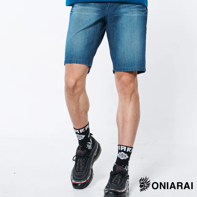 【BLUE WAY】男裝 新品-經典無彈小鬼頭繡花丹寧 短褲-鬼洗
