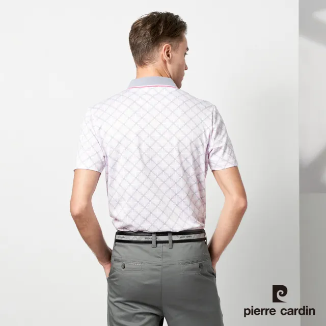 【pierre cardin 皮爾卡登】休閒服飾 男款 點點方格印花短袖POLO衫-粉色(5237252-75)