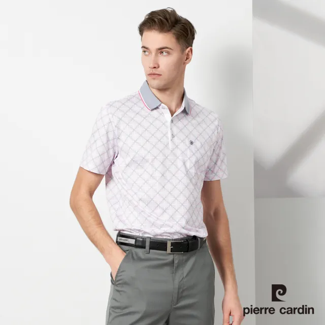 【pierre cardin 皮爾卡登】休閒服飾 男款 點點方格印花短袖POLO衫-粉色(5237252-75)