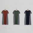【MOSS CLUB】異材質條紋拼接針織短袖洋裝(藍 綠 桔)
