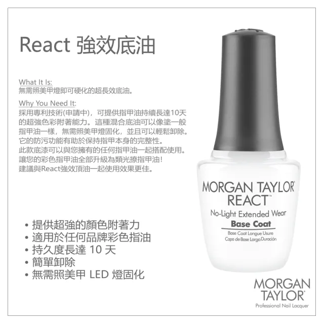 【MORGAN TAYLOR】REACT 強效底油 15ml(類光撩/免照燈)