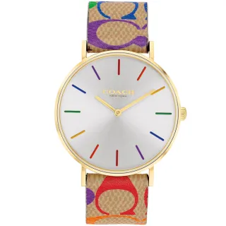 【COACH】官方授權經銷商 繽紛虹彩C字LOGO皮帶手錶-36mm 新年禮物(14504075)