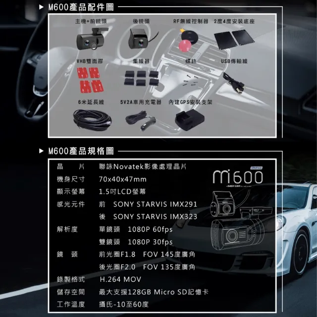 【AMBER 銨鉑】M600汽車行車紀錄器 聯詠晶片SONYStarvis星光夜視(超級電容、內建GPS)
