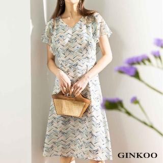【GINKOO 俊克】荷葉袖口短袖洋裝